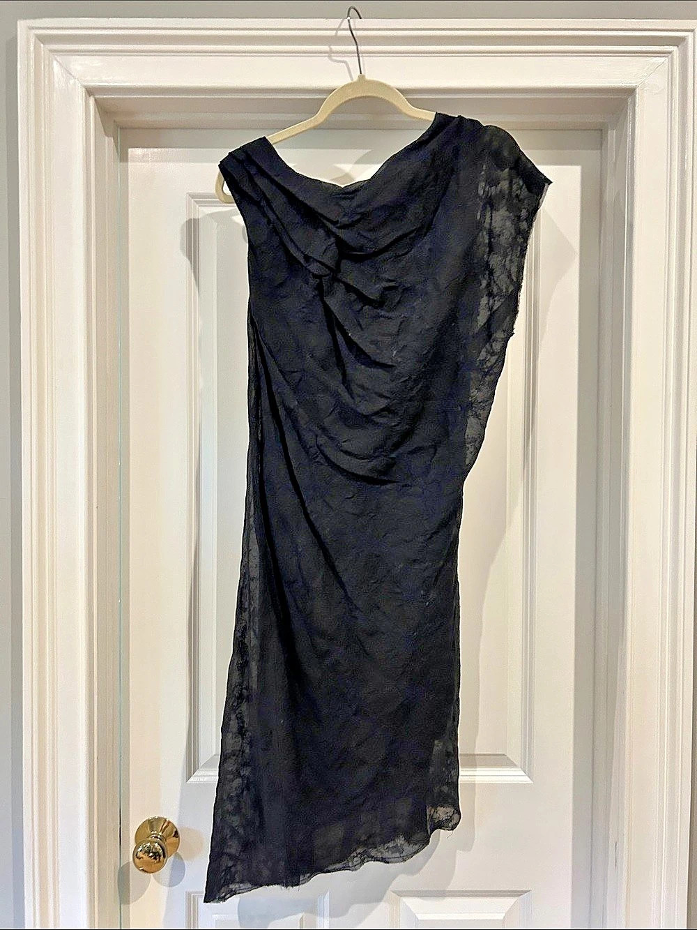 Helmut Lang Draped Lace Panel Dress in Black Size 4 Like New